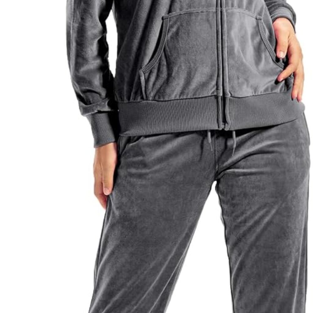 Chic Women's 2-Piece Velvet Tracksuit Set - Full Zip & Loose Fit Sweatpants